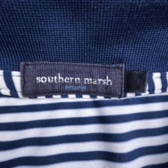 Southern Marsh Golf Polo Shirt Men's Large Blue White Stripe Performance Stretch - Picture 4 of 9